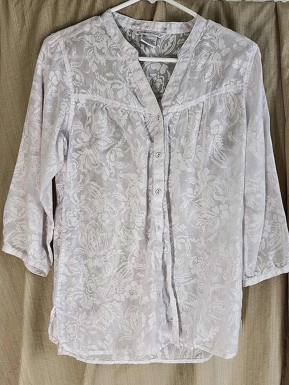 ExOfficio Women's Floral Button Down Blouse White Size Medium